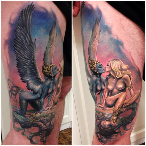 LizCookTattoo's tweet photo. Boris Vallejo piece I had the honor of tattooing #borisvallejo #sirensong #tattoo http://t.co/r2vdo4S45z