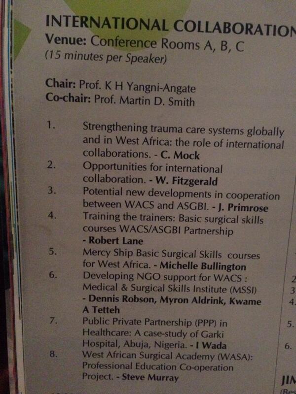 Fantastic lineup on the role of international collaboration in strengthening health services #WACS14 #globalsurgery