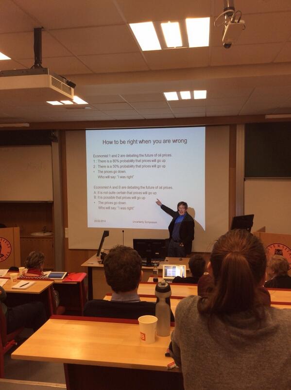 H_Sjastad's tweet image. K.H. Teigen on #verbalization of #probability: &quot;People think by propensities, not probabilities.&quot; #UiB #Uncertainty