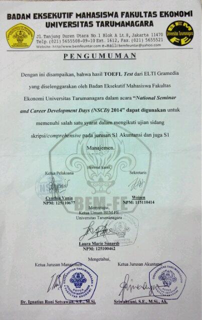 BEMFE_UNTAR's tweet photo. PENTING! Kabar gembira bagi kalian yang butuh Tes TOEFL, baca pengumuman ini! http://t.co/ixzjkZfDgo