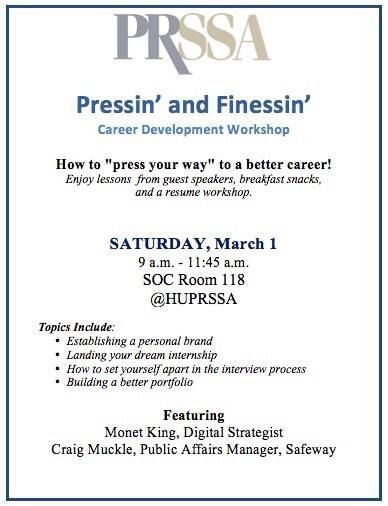 SquareOneCubed's tweet image. @HUPRSSA Career DevelopmentWorkshop is SATURDAY, March 1 from 9 am - 12 pm. Register here: bit.ly/1c2W5Mn