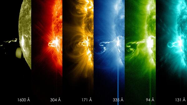 First moments of a solar flare in different wavelengths of light- <a href="/NASA_SDO/">NASA_SDO</a> captured it: nasa.gov/content/first-…