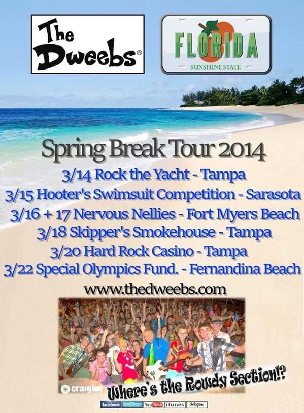 BenjaminBlue13's tweet photo. The Dweebs Spring Break Tour 2014 coming this March #Florida #thedweebs #springbreak #rowdysection #goodtime #fun http://t.co/Msa47bUzLj