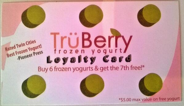 Its double stamp Tuesday at Truberry Frozen Yogurt! Earn your FREE yogurt twice as fast!