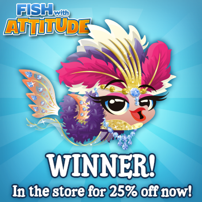 TheFishGame's tweet image. Congratulations to the winning Fish - Showgirl! She is available in the shop at 25% off! #FwA