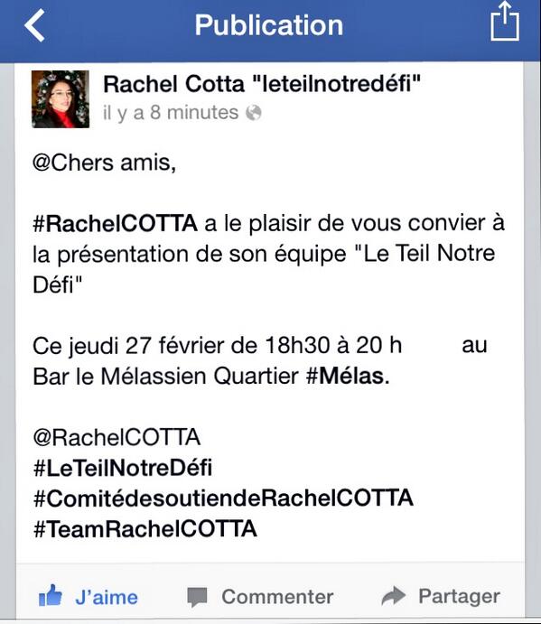 RachelCOTTA's tweet photo. #RachelCOTTA a le plaisir de vous convier à la présentation de son équipe "Le Teil Notre Défi" http://t.co/ObVGFqF7N8