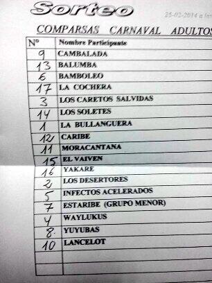 Orden de salida del Desfile del Entierro de la Sardina en San Roque