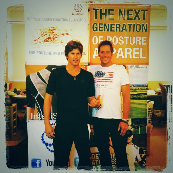 IntelliSkin's tweet photo. Thanks for stopping by the #IntelliSkin office @bruce_irons! Look great in #EssentialTee! #StandTall #DrTimBrown http://t.co/XtIicjTcn4