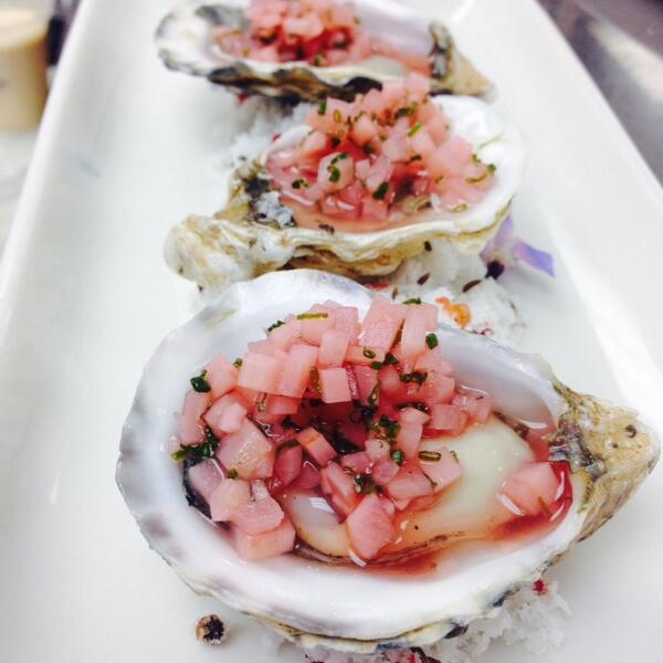 Kusshi Oysters w/ Pickled Radishes &amp; Chive Mignonette #chefkevinmeyer <a href="/ThePenthouse/">The Penthouse</a>