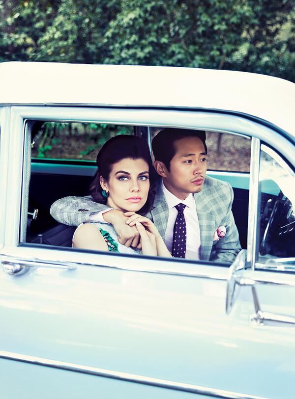 WalkingDead_AMC's tweet photo. Will Glenn &amp; Maggie be reunited? See more of @steveyeun &amp; @Laurencohan's  @LA_mag photoshoot: http://t.co/40yMxZr1Ws http://t.co/nHFBHrGNUW