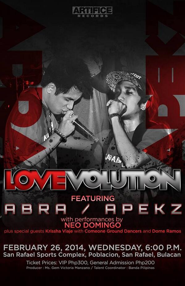 Team_ABRA's tweet image. #LOVEVOLUTION w/ @ABRAOFFICIAL &amp;amp; @APEKZcadiente on San Rafael,Bulacan Sports Complex laturr @ 6pm VIP: 300 GenAd: 200