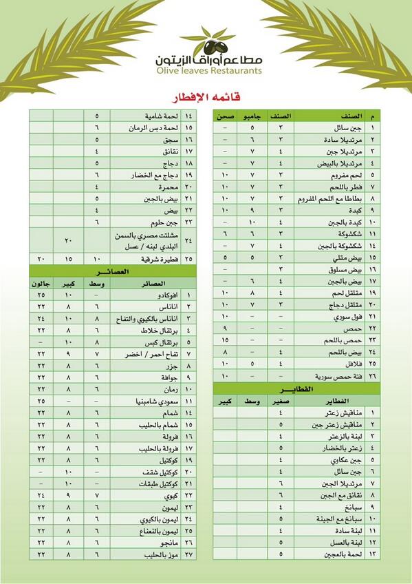 مطاعم اوراق الزيتون Olrestaurants Twitter