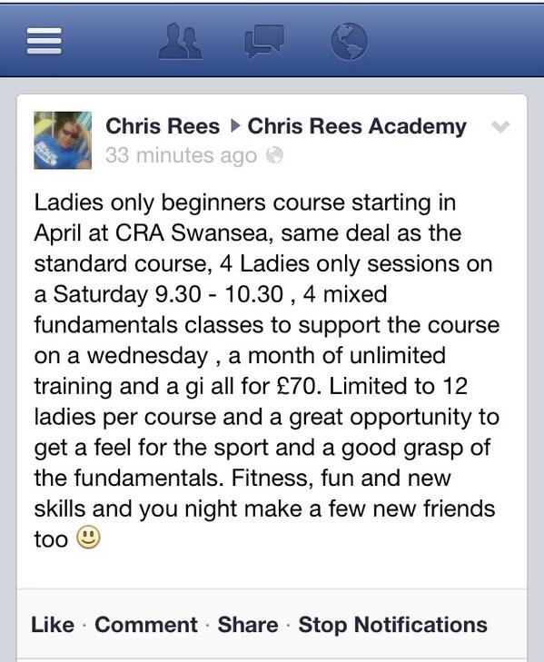 Details for <a href="/CRAcademyBJJ/">Chris Rees Academy</a> Ladies only beginners course , all of the benefits of BJJ with none of the starting worries