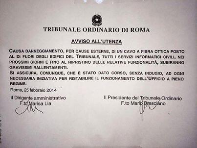 #Avvocati ATTENZIONE: guasto tecnico al Trib. Civ. Roma. Possibili disfunzioni Sistemi Informatici <a href="/IusLaw1/">IusLaw</a>