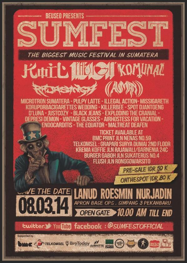 SUMFEST 2014 | 8 Maret | Lanud Roesmin Nurjadin, Pekanbaru | <a href="/koiltv/">KOIL BAND</a> <a href="/thesigit/">The SIGIT</a> <a href="/KOMUNAL/">Komunal</a> @AUMANRIMAU <a href="/grindcoresinga/">move to @rajasinga04</a>