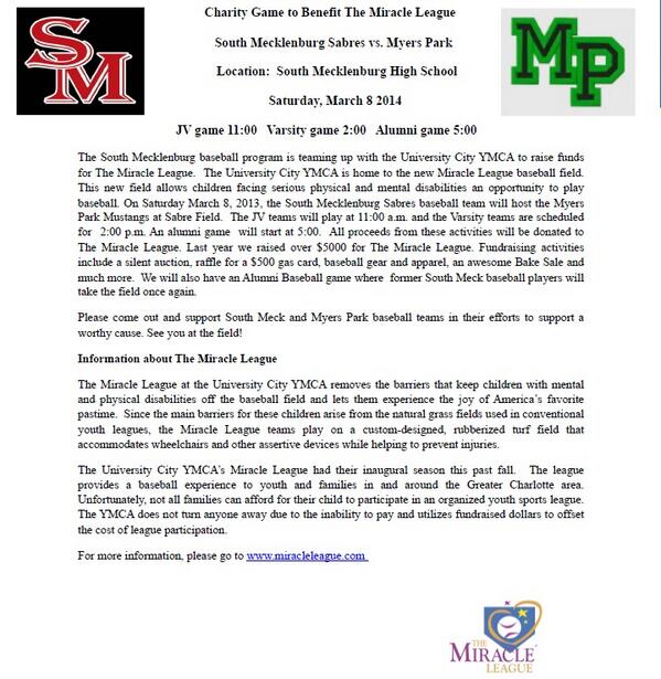 psaasports's tweet photo. Join our friends @SMeckBaseball as they host charity games to benefit The Miracle League on Sat 3/8.  Details in pic. http://t.co/FNM35PT04j