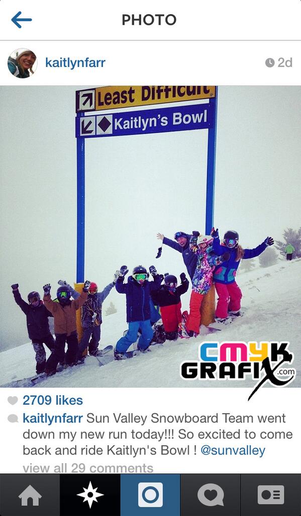CMYK_Grafix's tweet photo. One of our latest projects was to help @sunvalley rename a run after Olympic gold medalist @KaitlynFarr! http://t.co/yLEk9xCo6L
