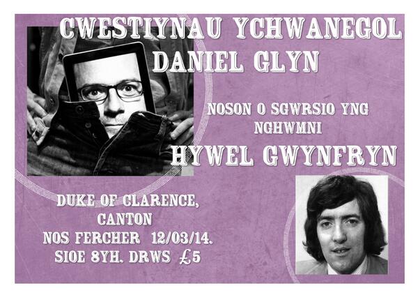 'Cwestiynau Ychwanegol Daniel Glyn' gyda <a href="/hywelgwynfryn/">hywel gwynfryn</a>, Duke of Clarence Nos Fercher nesa. Sioe 8yh.£5 #yagym