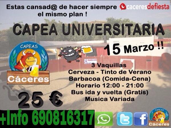 sergioqhRRPP's tweet photo. Capea Universitariaaaa no te lo pierdasss 🎉🎉🎉 @caceresdefiesta @LigoteosEx @CapeasCaceres 🍻🍻🍻 🐮🐮🐮🐮🐮 http://t.co/dHx4nzD0NF