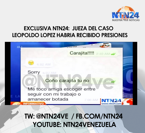 Jueza del caso López habría recibido presiones, reveló amiga cercana [FOTO] <a href="/NTN24ve/">NTN24 Venezuela</a> [VIDEO] goo.gl/f4fsQr