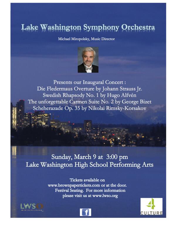 On Sunday March 9th at 3:00 PM the <a href="/LWSOrchestra/">LWSO Musicians</a> will present their inaugural concert. Tickets:brownpapertickets.com/event/562784