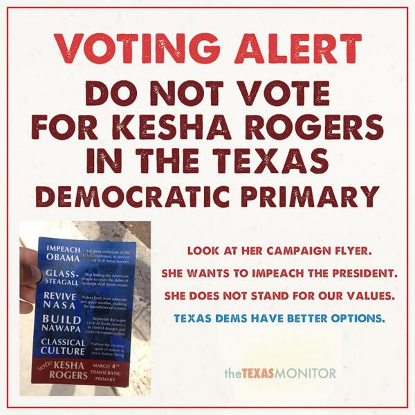 TexasMonitor's tweet image. DO NOT VOTE FOR KESHA ROGERS! #votingalert #txsen #txlege ·