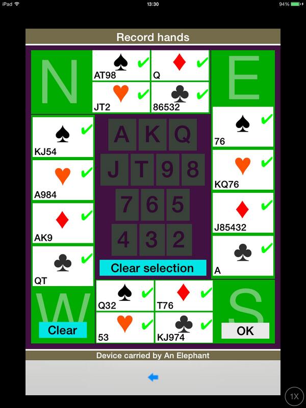BridgeOnAndroid's tweet image. Shuffle and deal the cards at your duplicate? Duplimate-dealt hands misassigned? Input the cards in BriAn v5.6 (iOS).