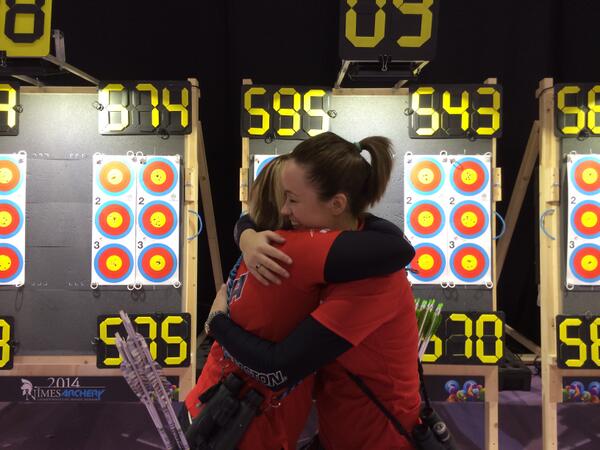 USAArchery's tweet image. #TeamUSA's Christie Colin, who held the world record for 13 years, congratulates teammate Erika Jones on breaking it!