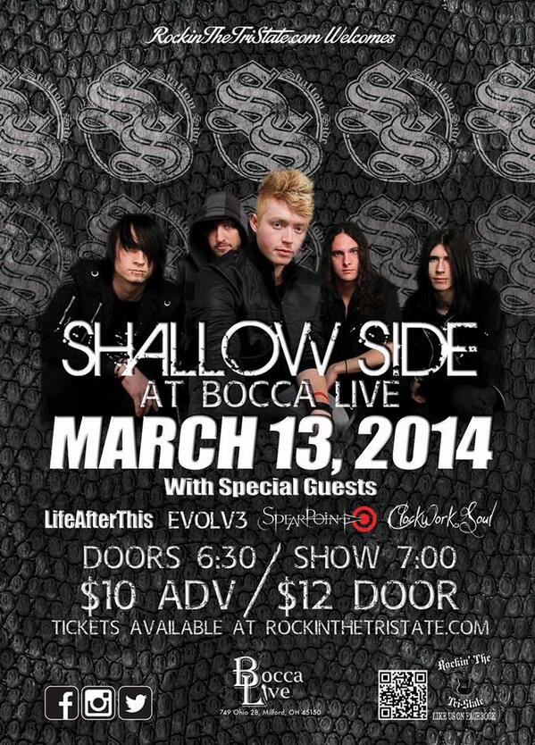 RockinTriState's tweet photo. Come out March 13th and see @shallowsideband at Bocca Live in Milford, OH. http://t.co/lTWuiqcVy1