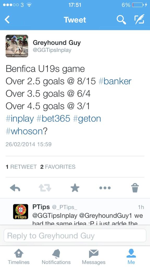 GGTipsInplay's tweet image. That was 3/3 winning selections in the Benfica U19s game, 4-1 full time
hope you's got on guys :) #inplay #RT?