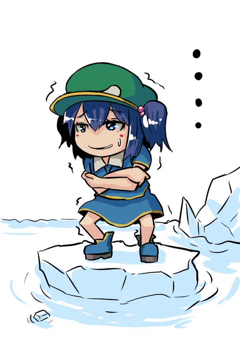 昨日のワンドロ見てて思ったのでラクガキw能力で周りの水凍らまくった結果気温が下がって寒くなるの図w 
