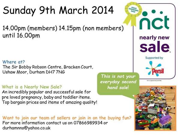 Nearly New Sale 9th of March #sale #children #NCT #bargains #durham #preloved who's joining us?