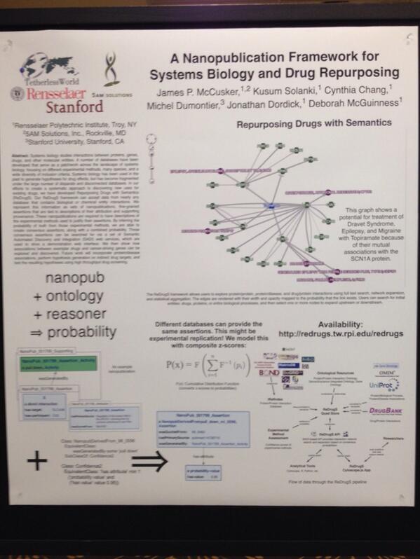 jpmccu's tweet photo. Our (@dlmcguinness, @micheldumontier, and others) poster just got Honorable Mention for Best Poster at #CSHALS! http://t.co/4vRh5niaQE