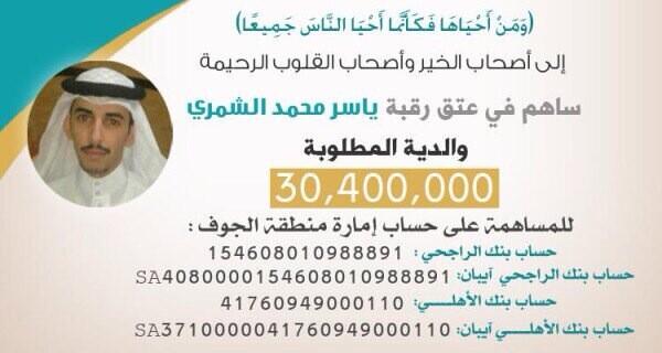 BaderShammari's tweet photo. يااهل الخير والطيب والجود والاحسان
ساهموا ب #عتق_رقبة_ياسر_الشمري 

السهم ب ٣٠٠ ريال فقط ولكم الاجر ان شاء الله http://t.co/ahMlUrhXxg