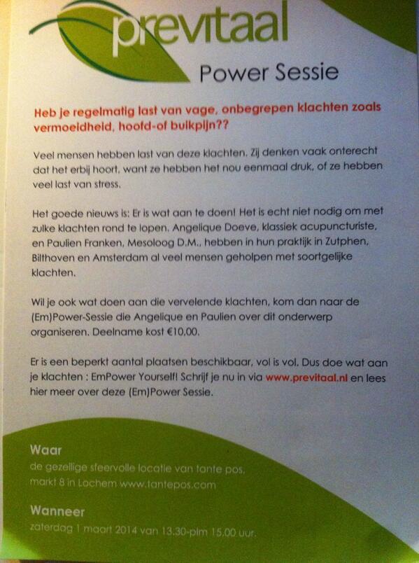 Zaterdag as PREVITAAL met POWER SESSIE voor 10 euro