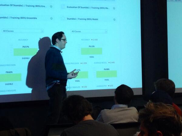 ZipfianAcademy's tweet image. .@gerster shows off crazy-fast decision trees tool @bigmlcom at #SFDataScience