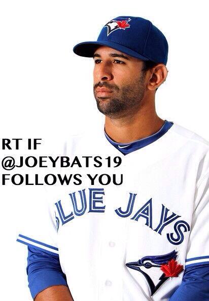 JoeyBats19's tweet photo. RT if you want me to follow you. Will eventually get to everyone. #JoseBautista #FaceofMLB http://t.co/ELkpWLlfYc