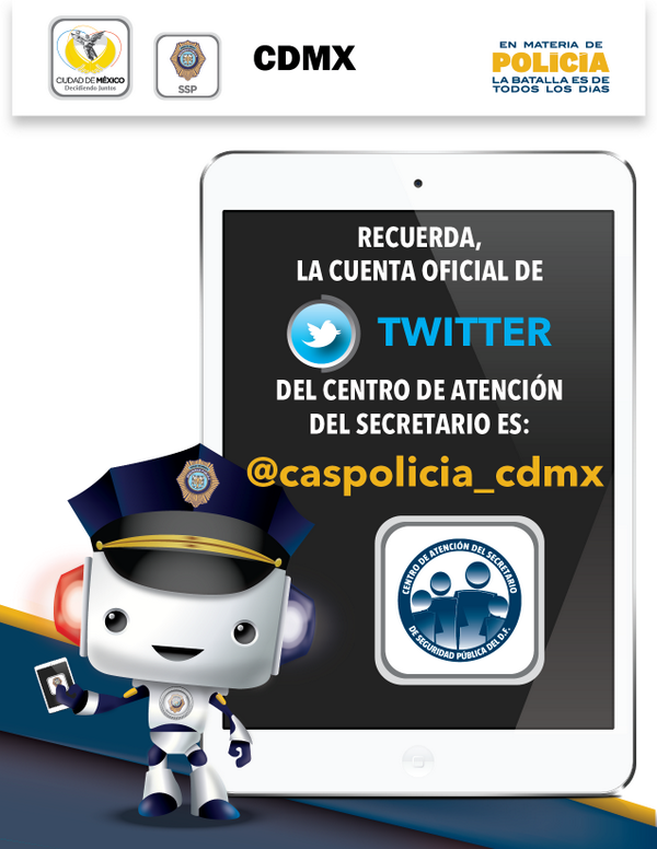 Lo invitamos a seguir la cuenta oficial del Centro de Atención del Secretario de SPDF @CASPOLICIA_CDMX