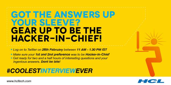 hcltech's tweet image. You could be our Hacker-In-Chief! #CoolestInterviewEver