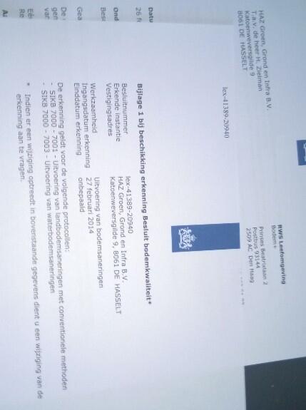 ZielmanGWW's tweet photo. Vandaag de officiële erkenning voor het uitvoeren van #bodemsanering binnen gekregen. #brl7000 http://t.co/XXzUJKWmMD"