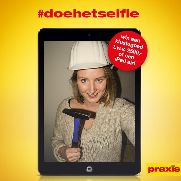 Deel jouw selfie klusfoto met #doehetselfie en win een gratis iPad Air of 2500 euro klustegoed! Check doehetselfie.nl