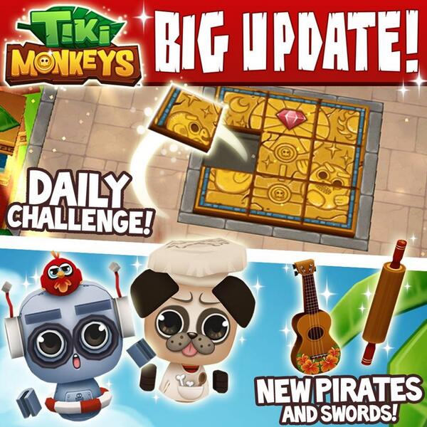MilkCapStudios's tweet photo. Yes! A BIG update is out now! Check out the Daily Challenge, and meet the new members of the crew! #tikimonkeys http://t.co/Ewpue77c82