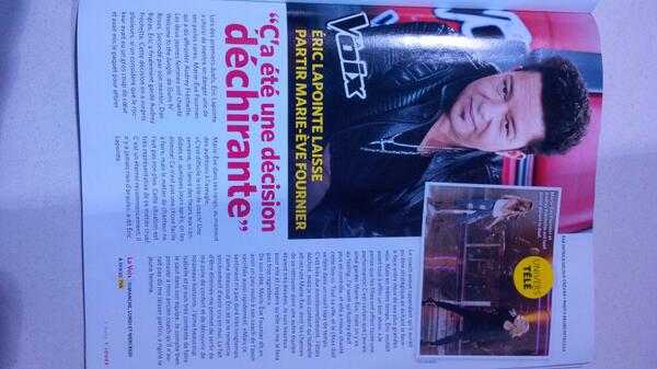 Apparition dans l'article du 7 jours de cette semaine :D bonne lecture <a href="/laVoixTVA/">La Voix</a> <a href="/lapointeeric/">Éric Lapointe</a> <a href="/boulay_isabelle/">Isabelle Boulay</a> <3