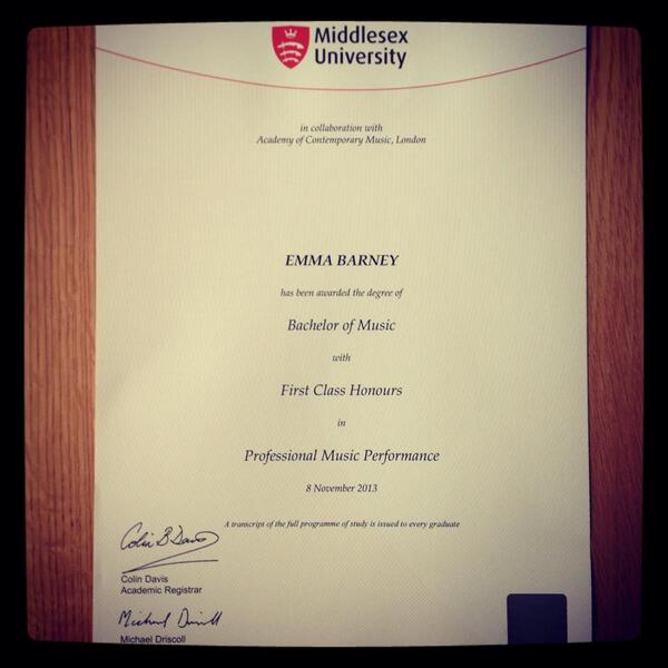 Look what arrived! :D @acm_tweets #BachelorOfMusic #FirstClassHonours #Degree