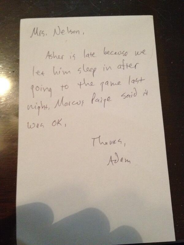 jadamlucas's tweet image. Had to write Asher a tardy note. #parenting