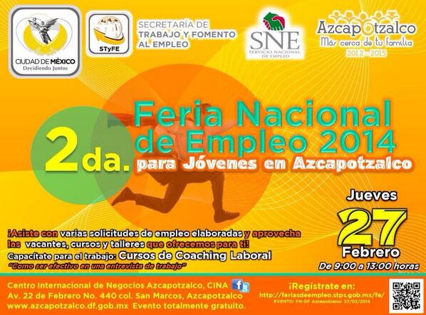dgecempleodf's tweet photo. Invitamos a participar HOY a la #2aFeriadeEmpleo para Jóvenes @AzcapotzalcoDF http://t.co/vmwk7ObmRb