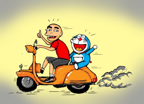 Paling Bagus 25 Gambar Kartun Doraemon  Naik  Vespa  Gani 