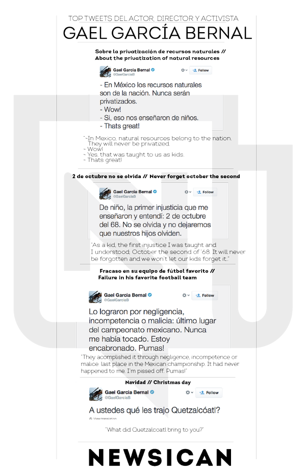NewsicanMx's tweet image. Top tuits de @GaelGarciaB  // Top tweets of the actor, director and activist: Gael García. #Newsican #DecodingNews