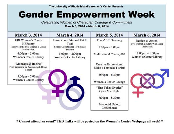 WC_URI's tweet photo. 3/3/14-3/6/14 is Gender Empowerment Week: Honoring Women of Character, Courage and Commitment! #supportgenderequity http://t.co/d327cPeeQx