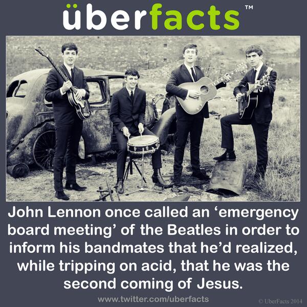 UberFacts's tweet photo. John Lennon thought he was the second coming of Jesus. http://t.co/ymN6YQmNVp